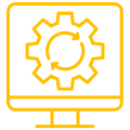 Automatización Industrial Icono de automatización industrial con engranaje en una pantalla.