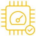 Optimización de Procesos Icono de eficiencia y rendimiento con chip electrónico y verificación.