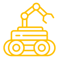 Robótica Móvil Icono de robot móvil con brazo articulado.